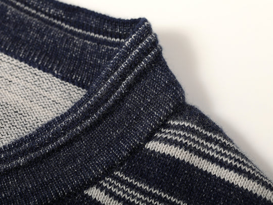 Henley Knitted Shirt-Navy Striped Heather