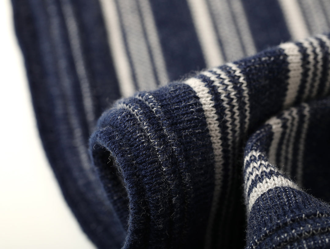 Henley Knitted Shirt-Navy Striped Heather