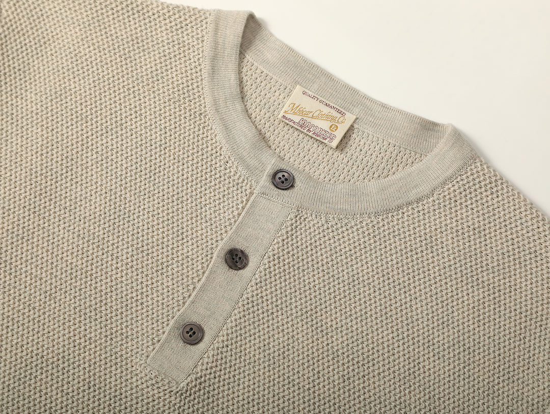 Henley Knitted Shirt-Beige gray