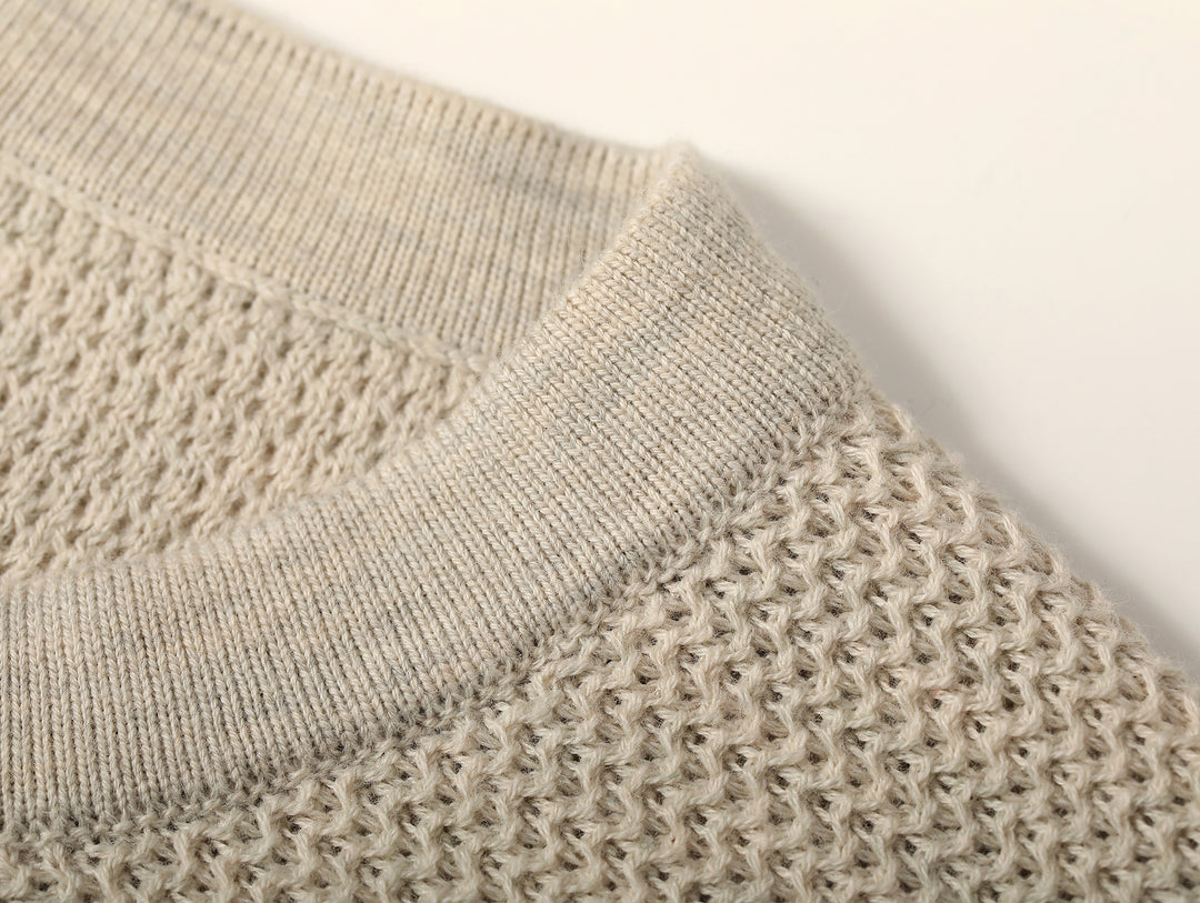 Henley Knitted Shirt-Beige gray