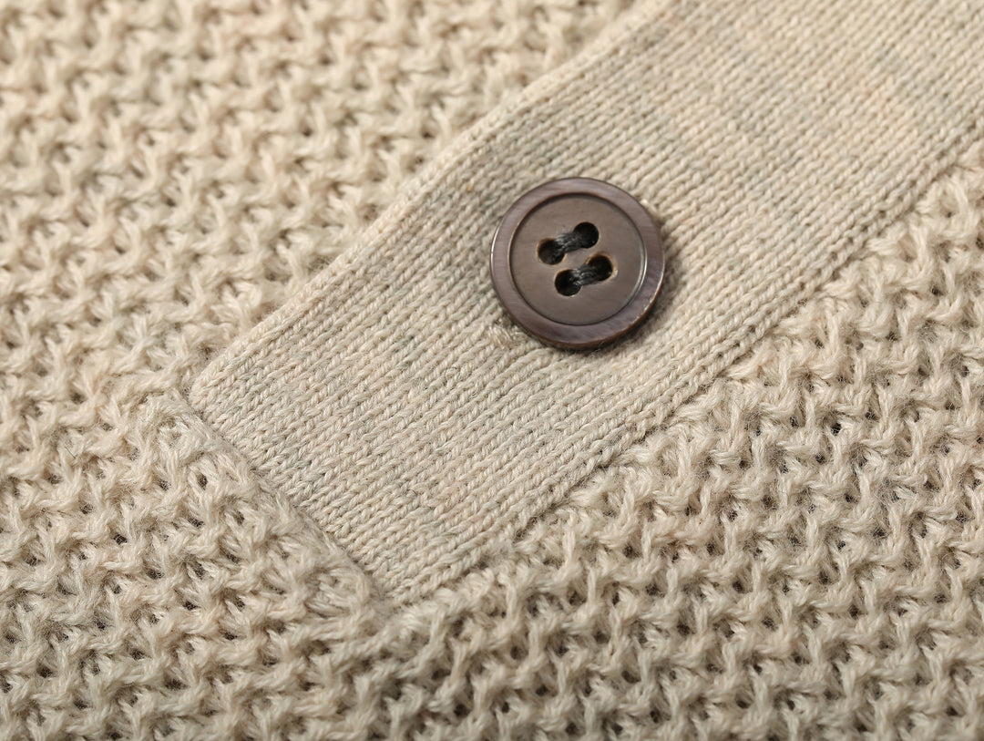 Henley Knitted Shirt-Beige gray