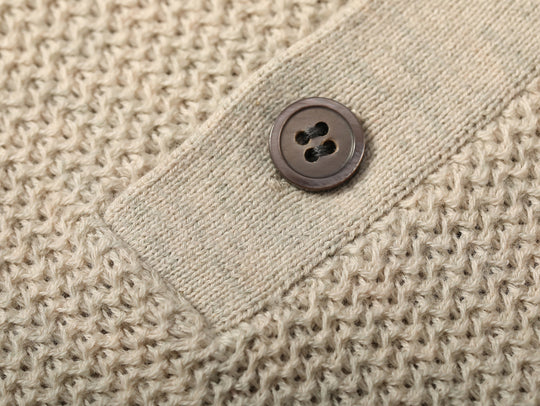 Henley Knitted Shirt-Beige gray