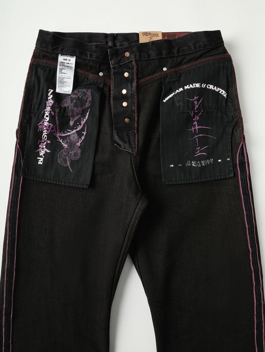 Black Swordsman Mid-Rise Wide-Leg Washed Denim jeans