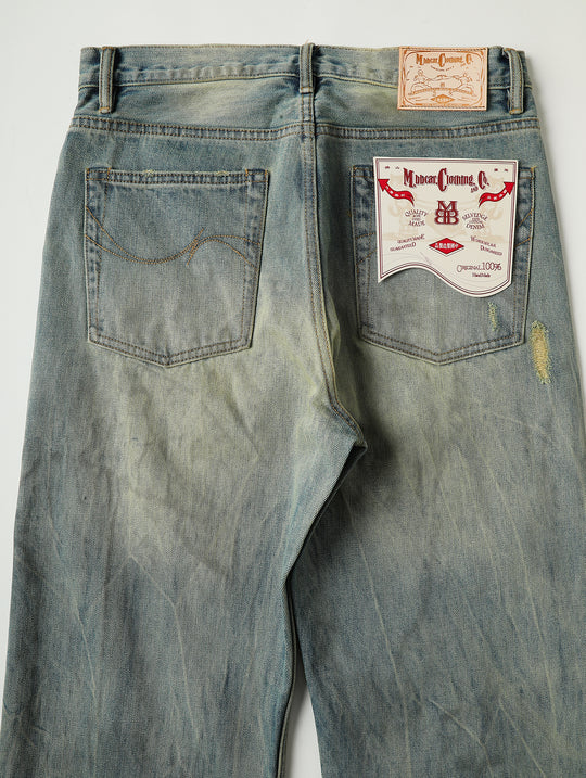16.5OZ Nevada Faded Mid-High Rise Wide-Leg Jeans