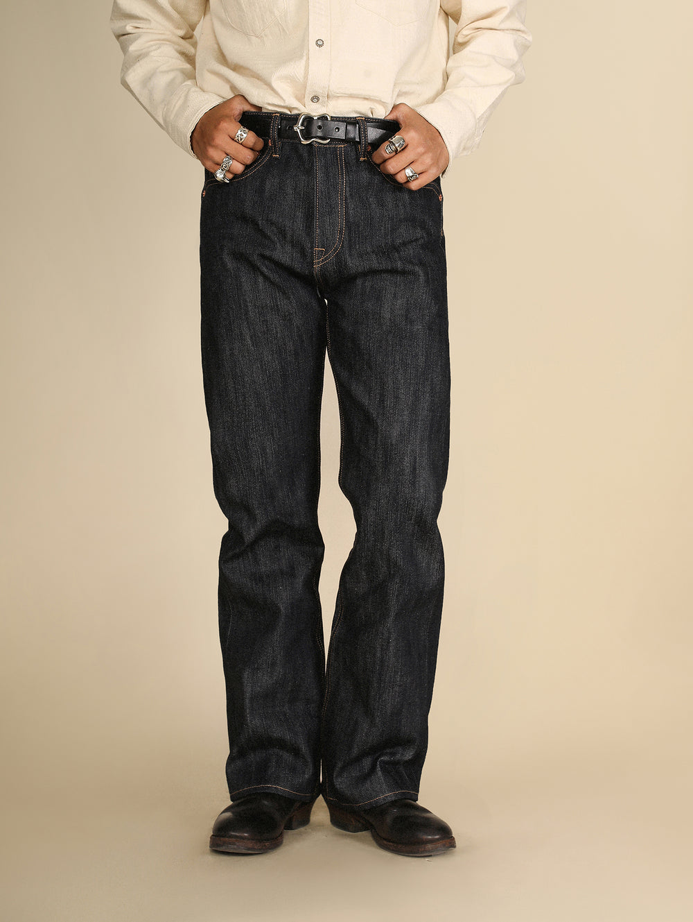 Xizang Collection Yellow Prayer Flag Core-Dyed Denim Straight-Fit jeans