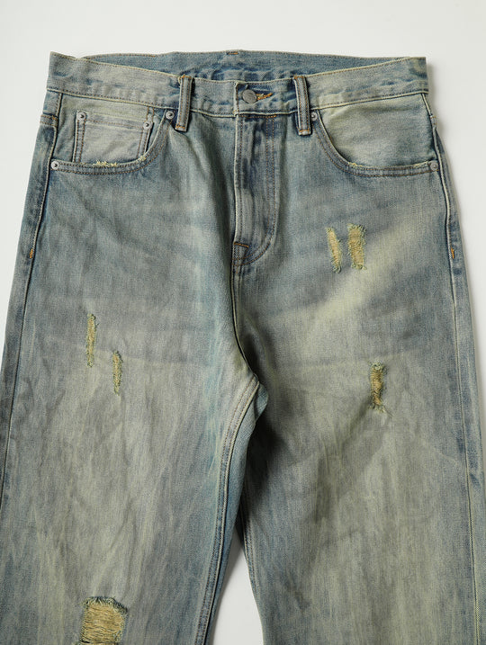 16.5OZ Nevada Faded Mid-High Rise Wide-Leg Jeans