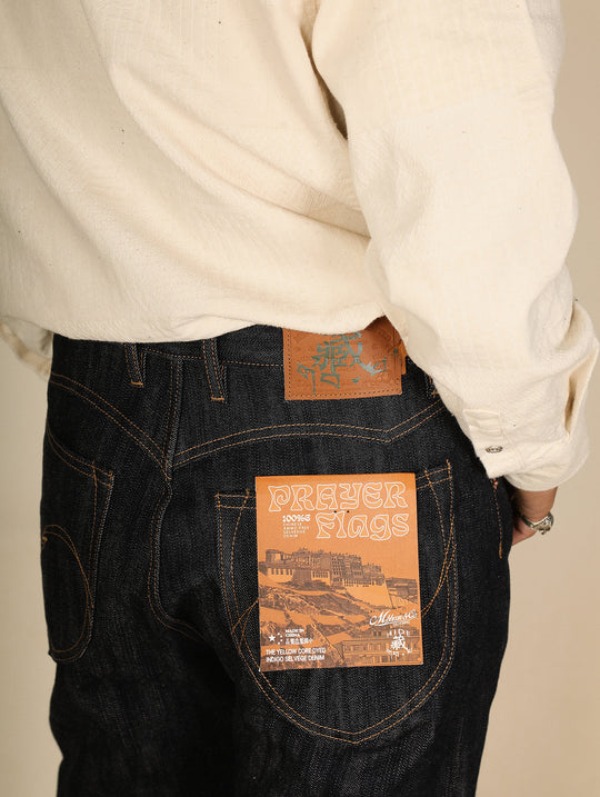 Xizang Collection Yellow Prayer Flag Core-Dyed Denim Straight-Fit jeans