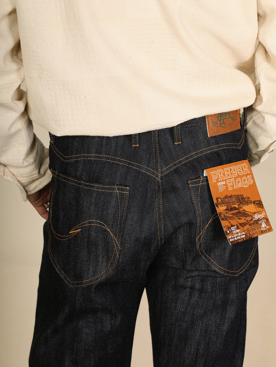 Xizang Collection Yellow Prayer Flag Core-Dyed Denim Straight-Fit jeans