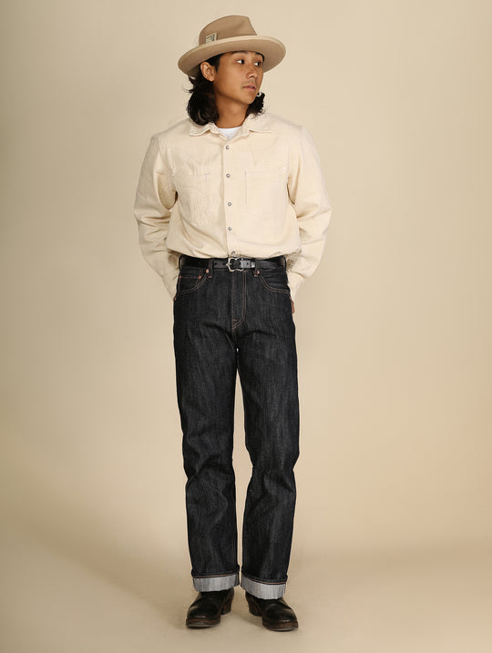 Xizang Collection Yellow Prayer Flag Core-Dyed Denim Straight-Fit jeans