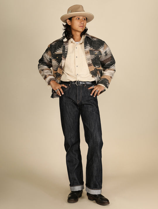 Xizang Collection Yellow Prayer Flag Core-Dyed Denim Straight-Fit jeans