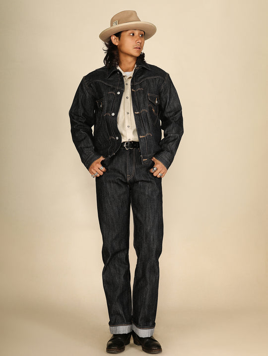 Xizang Collection Yellow Prayer Flag Core-Dyed Denim Straight-Fit jeans