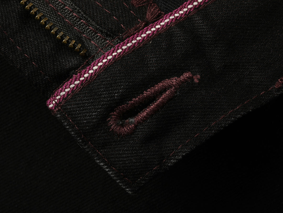Western Series 14.3oz Black Swordsman Embroidered Flared jeans