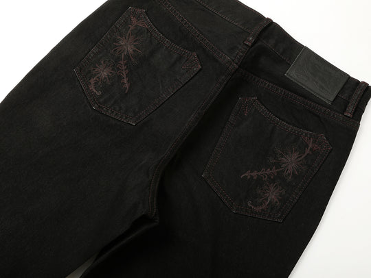 Western Series 14.3oz Black Swordsman Embroidered Flared jeans