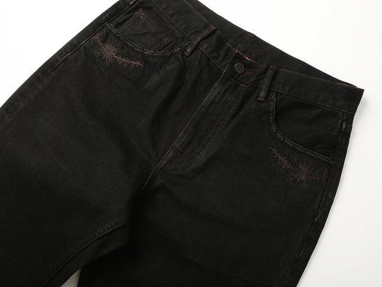 Western Series 14.3oz Black Swordsman Embroidered Flared jeans