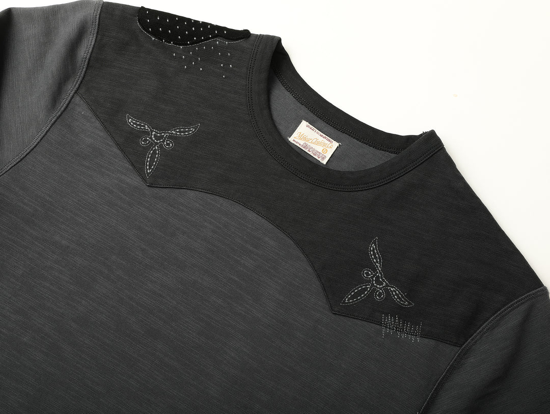 Western Series Sashiko Panel T-shirt-Dark Brown