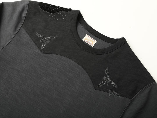 Western Series Sashiko Panel T-shirt-Dark Brown