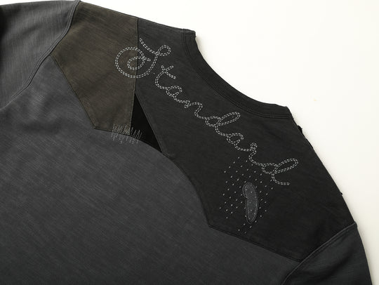 Western Series Sashiko Panel T-shirt-Dark Brown