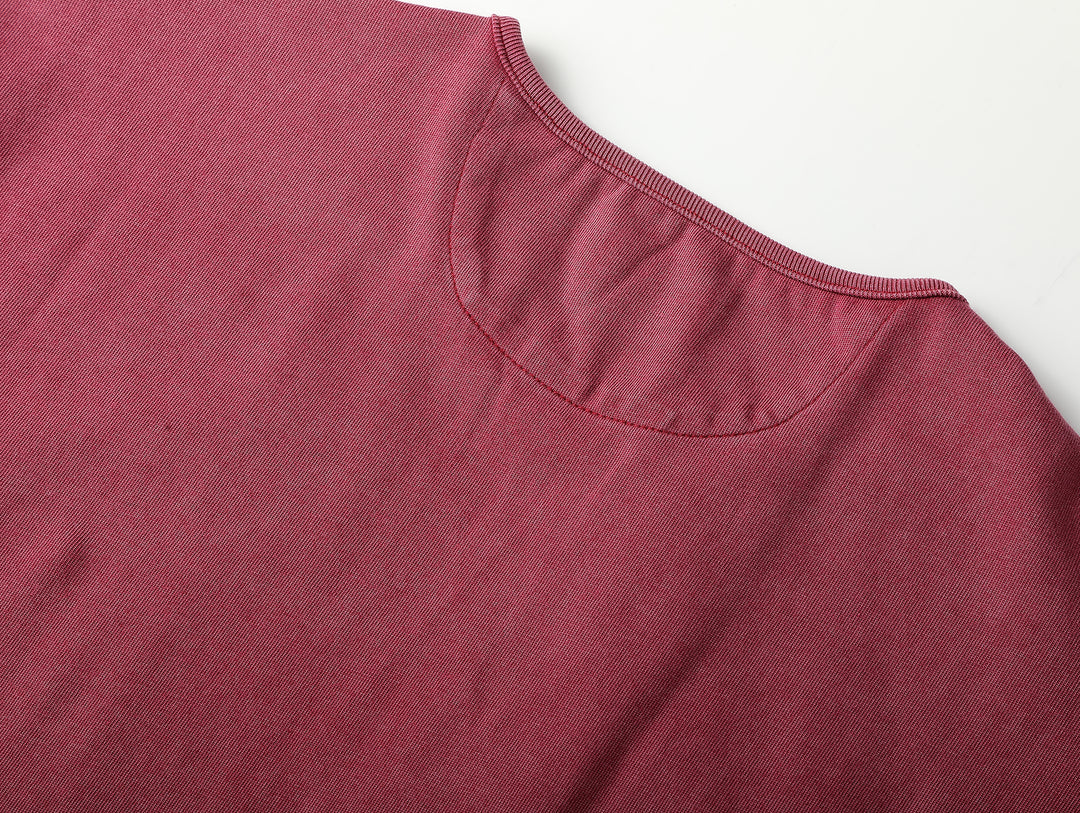 Western Series Floral Embroidered Henley T-shirt-Sun-faded Red