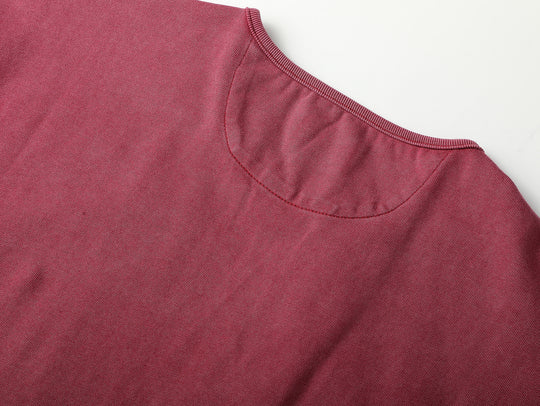 Western Series Floral Embroidered Henley T-shirt-Sun-faded Red