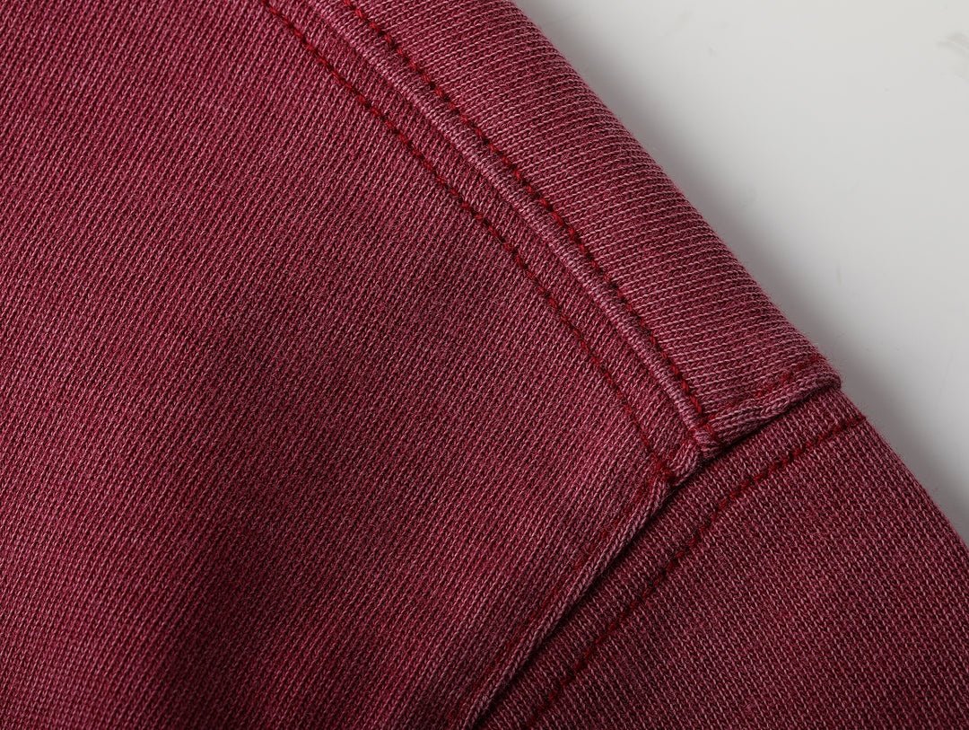 Western Series Floral Embroidered Henley T-shirt-Sun-faded Red