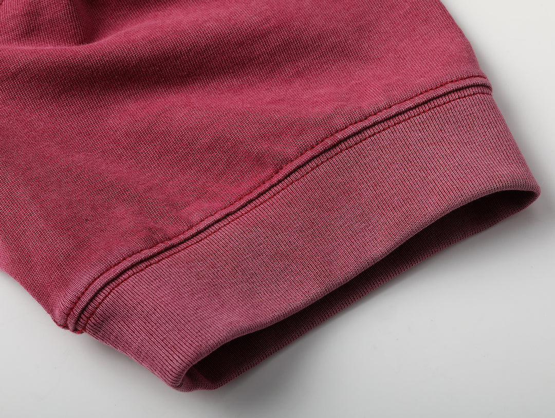 Western Series Floral Embroidered Henley T-shirt-Sun-faded Red