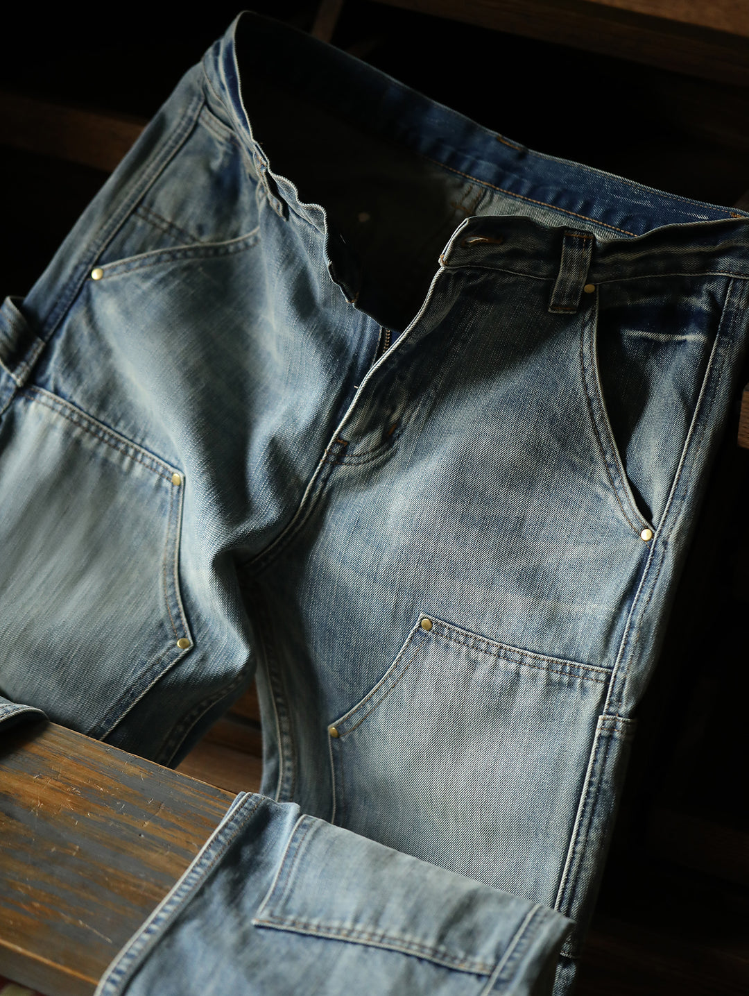 Washed Double Knee B01 Lumberjack Denim Flare Jeans
