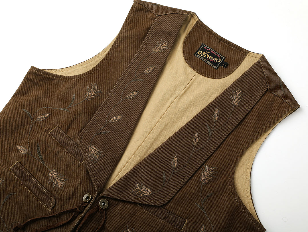 Western Series Shawl-Collar Embroidered Vest