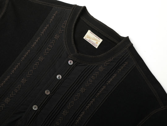 Western Series Embroidered Bib-front Henley shirt-White