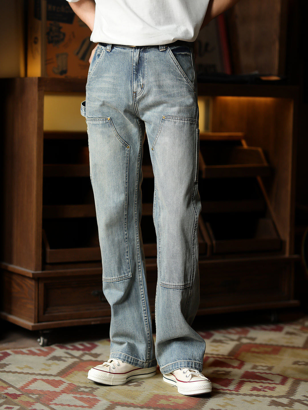 Washed Double Knee B01 Lumberjack Denim Flare Jeans