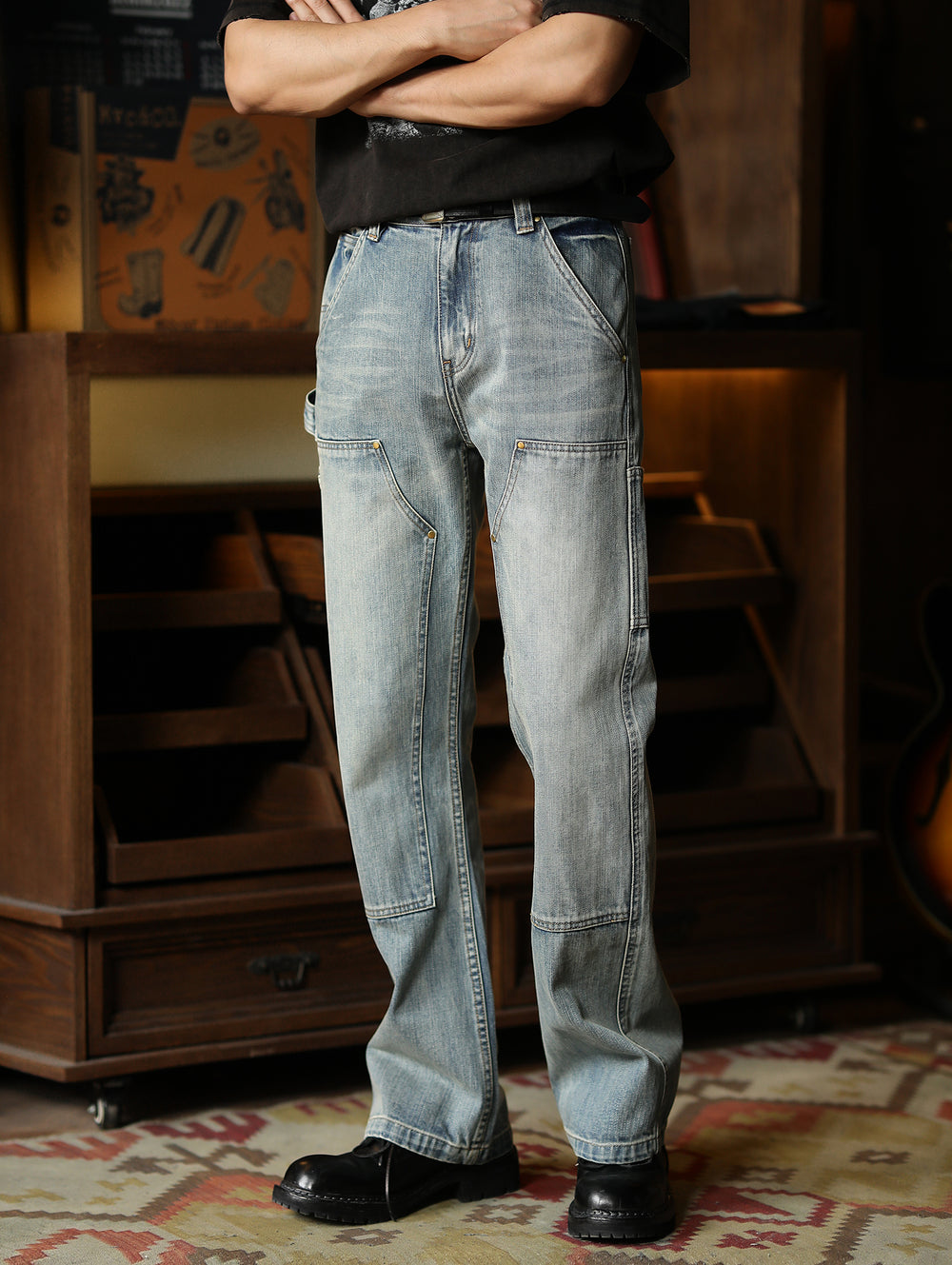 Washed Double Knee B01 Lumberjack Denim Flare Jeans