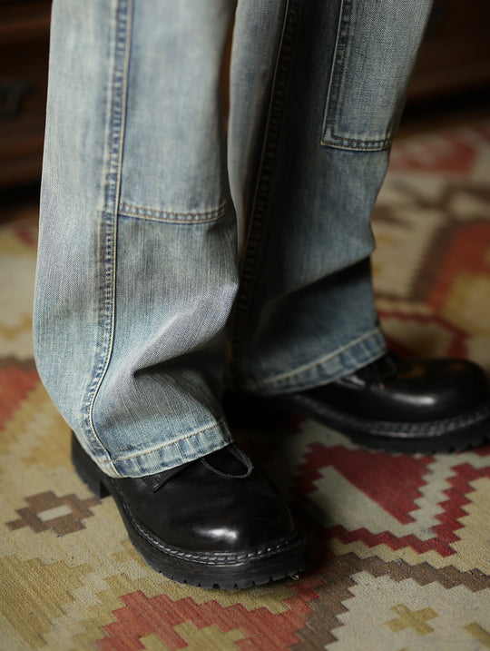 Washed Double Knee B01 Lumberjack Denim Flare Jeans