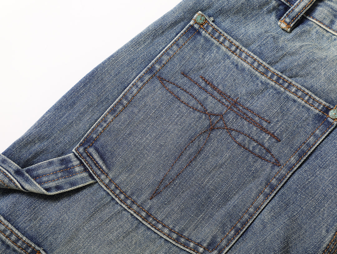 Western Logger Wide-Leg jeans-Washed Distressed