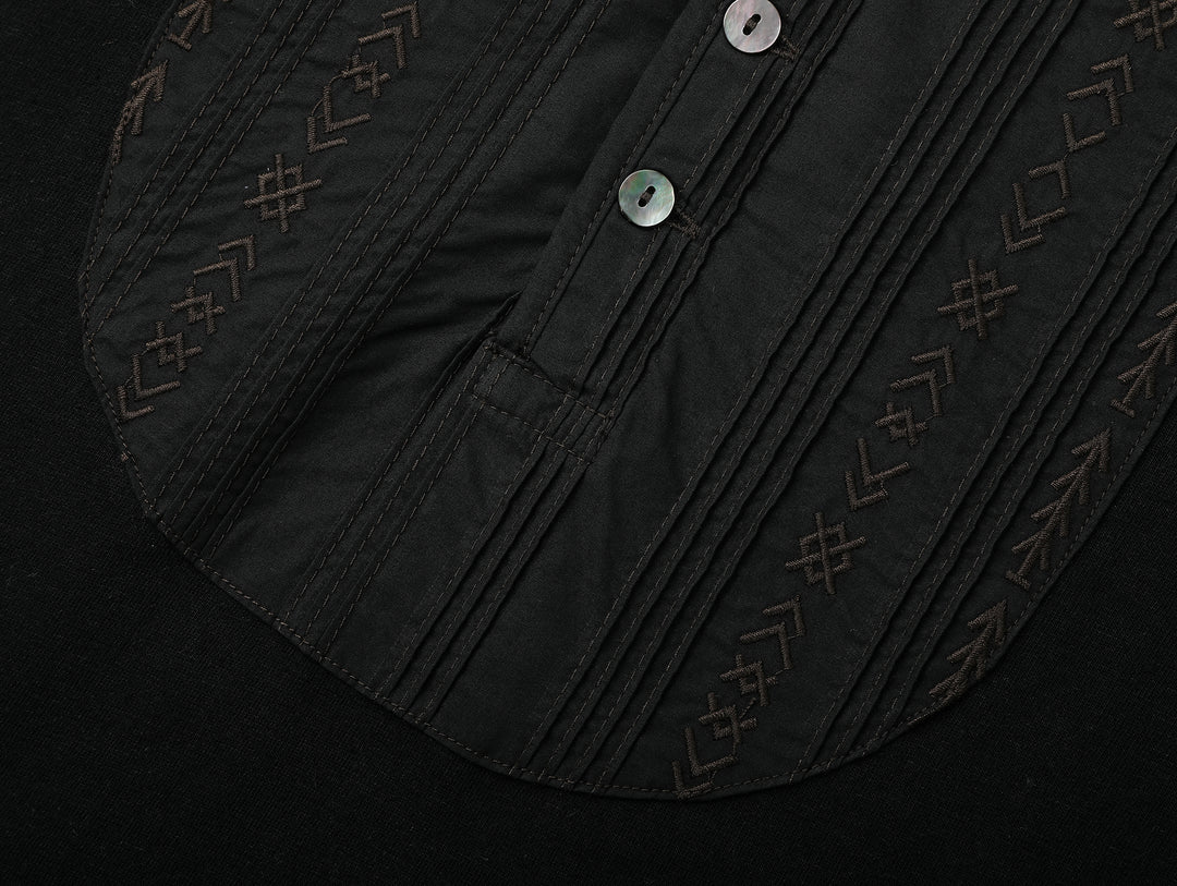 Western Series Women's Embroidered Bib-front Henley shirt-Black