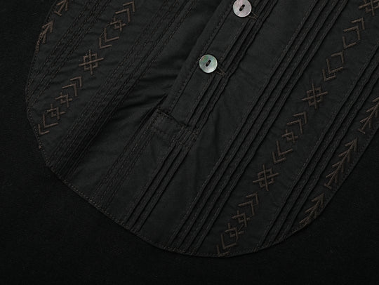 Western Series Women's Embroidered Bib-front Henley shirt-Black
