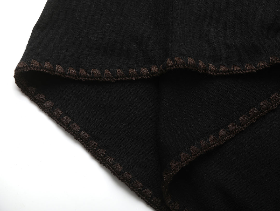 Western Series Women's Embroidered Bib-front Henley shirt-Black