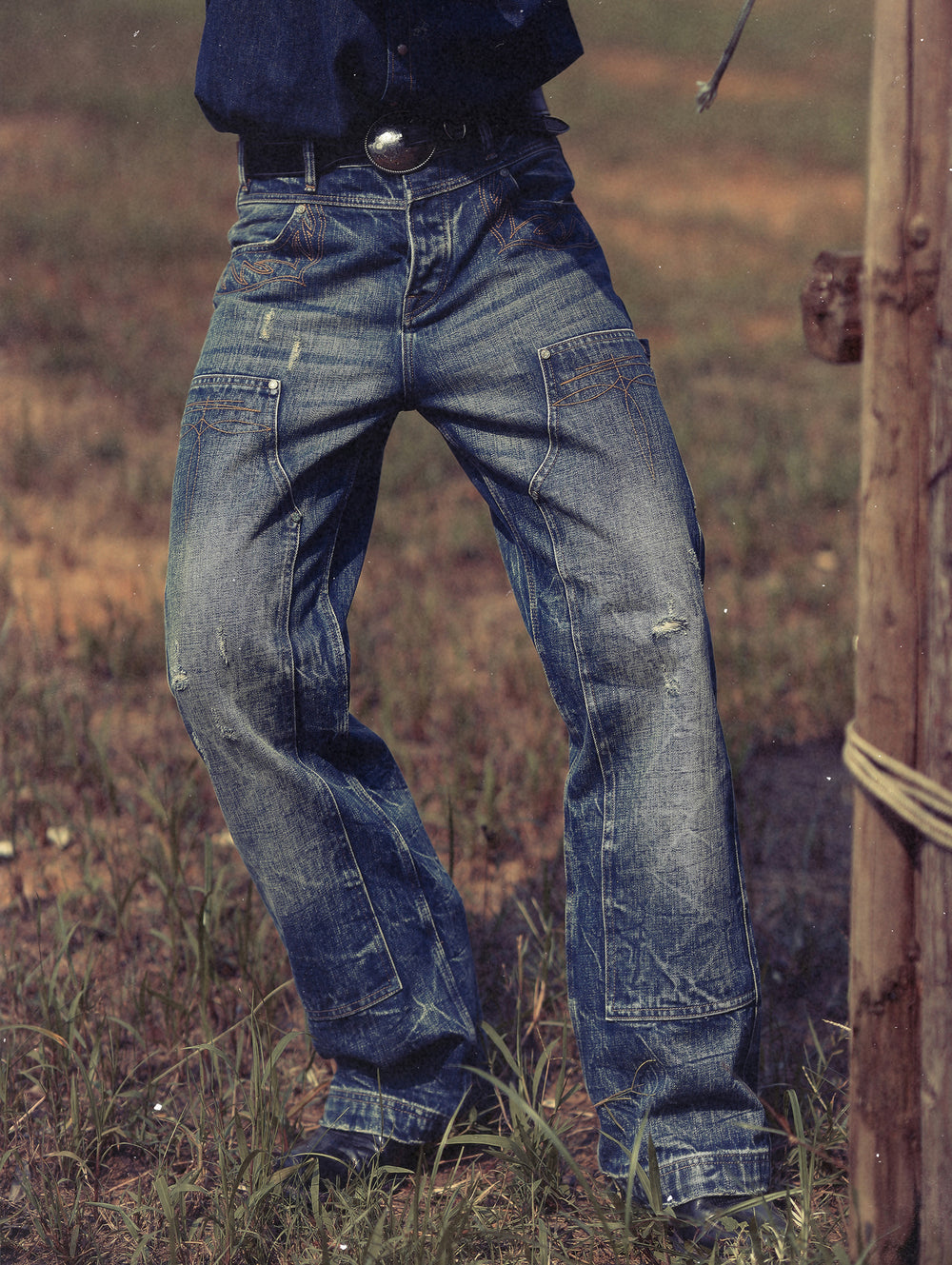 16.4 OZ Western Logger Wide-Leg jeans-Lightning Washed