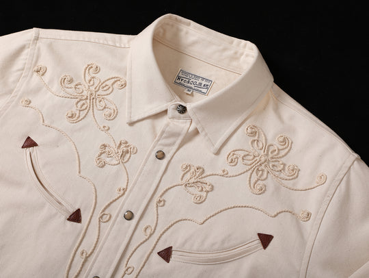 Mvc&Co. White Denim Couching Embroidery Shirt