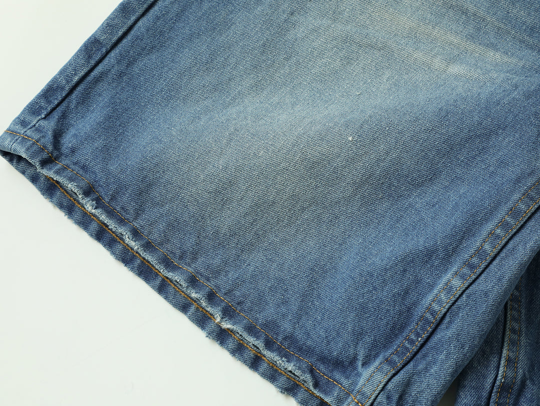 Retro Distressed Denim Shorts-Ice Blue