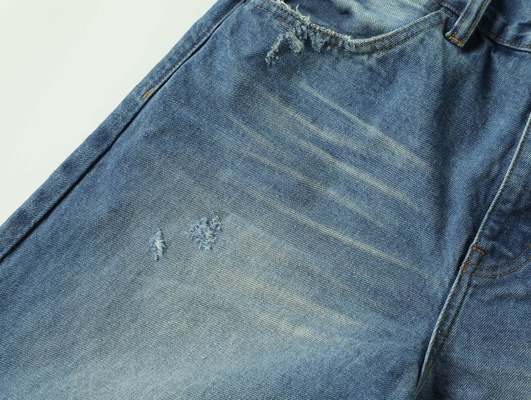 Retro Distressed Denim Shorts-Ice Blue