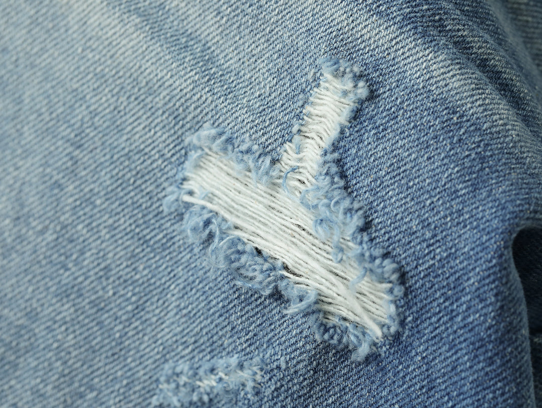 Retro Distressed Denim Shorts-Ice Blue