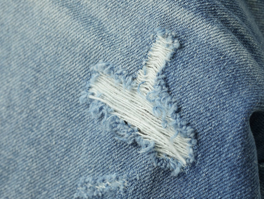 Retro Distressed Denim Shorts-Ice Blue