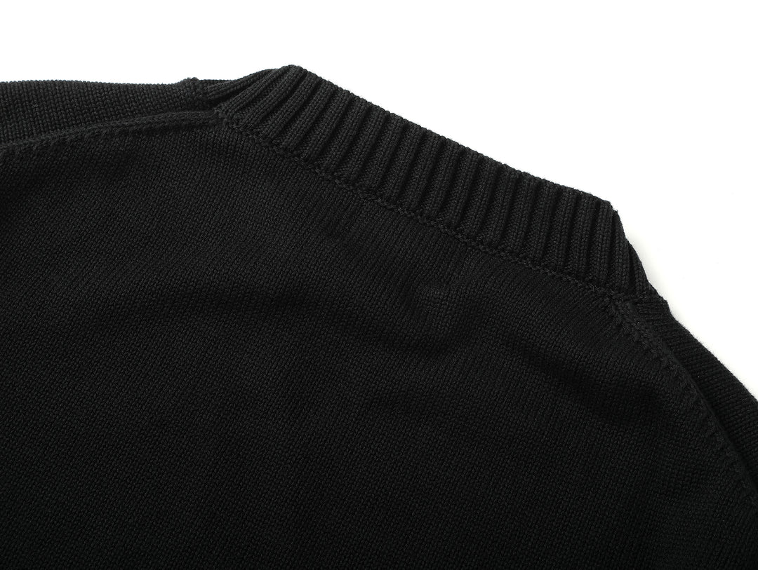 Ivy-Style Crewneck Sport Sweater-Black