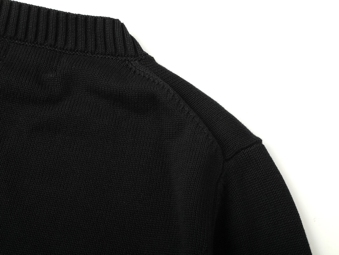 Ivy-Style Crewneck Sport Sweater-Black