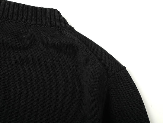 Ivy-Style Crewneck Sport Sweater-Black
