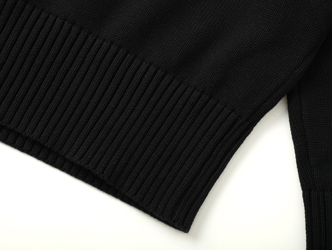 Ivy-Style Crewneck Sport Sweater-Black