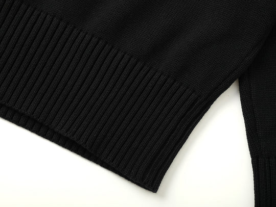 Ivy-Style Crewneck Sport Sweater-Black