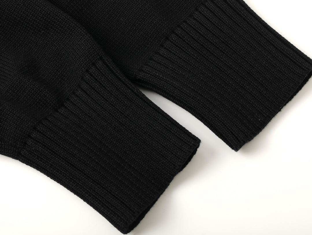 Ivy-Style Crewneck Sport Sweater-Black