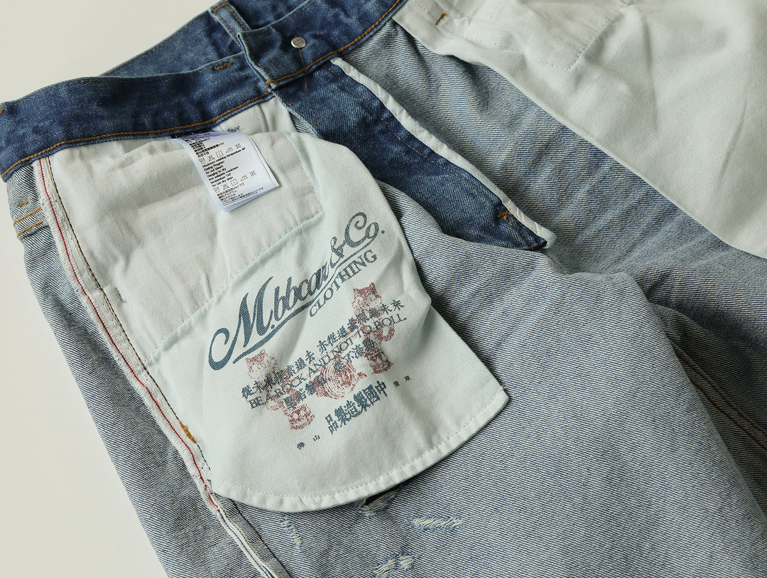 Retro Distressed Denim Shorts-Ice Blue