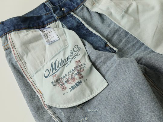 Retro Distressed Denim Shorts-Ice Blue
