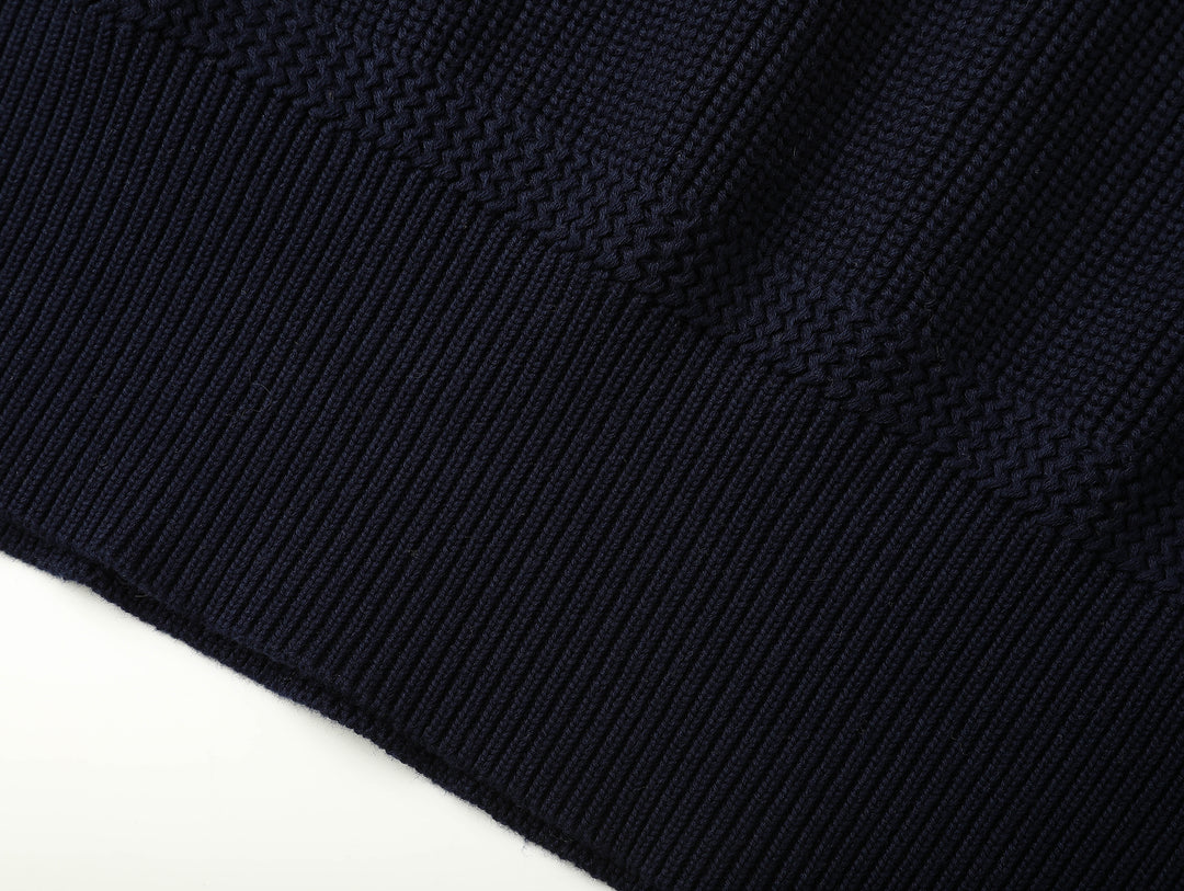 Five-Button Bib-Front Knit Sweater-Navy